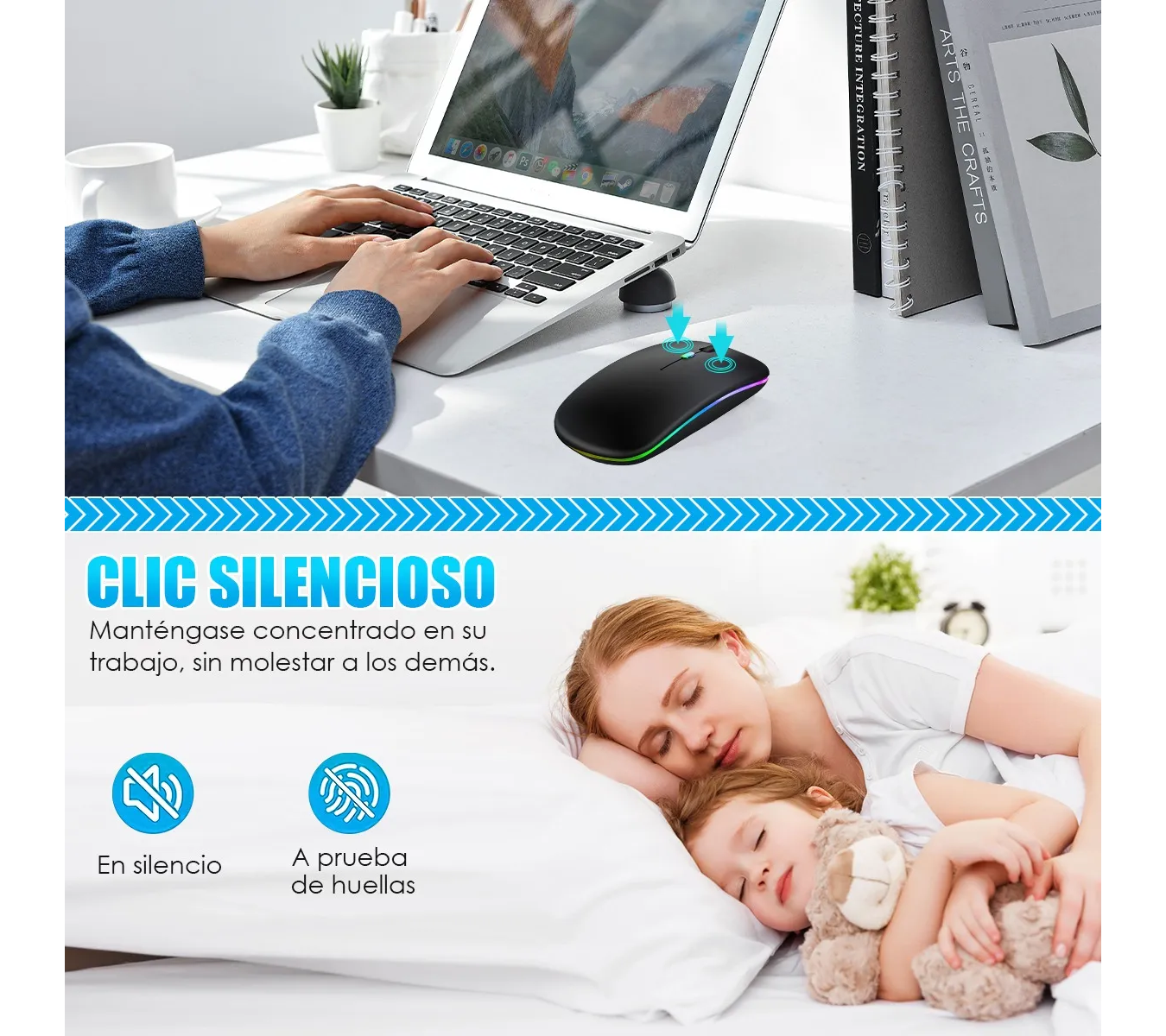 3pzs Mouse Inalámbrico Silencioso De Oficina Recargable negros