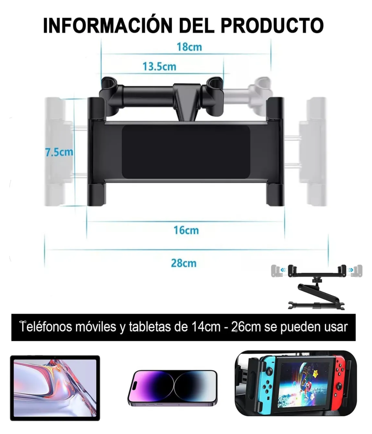 Soporte Tablet Coche Auto Base Para iPad Celular Ajustable Negro