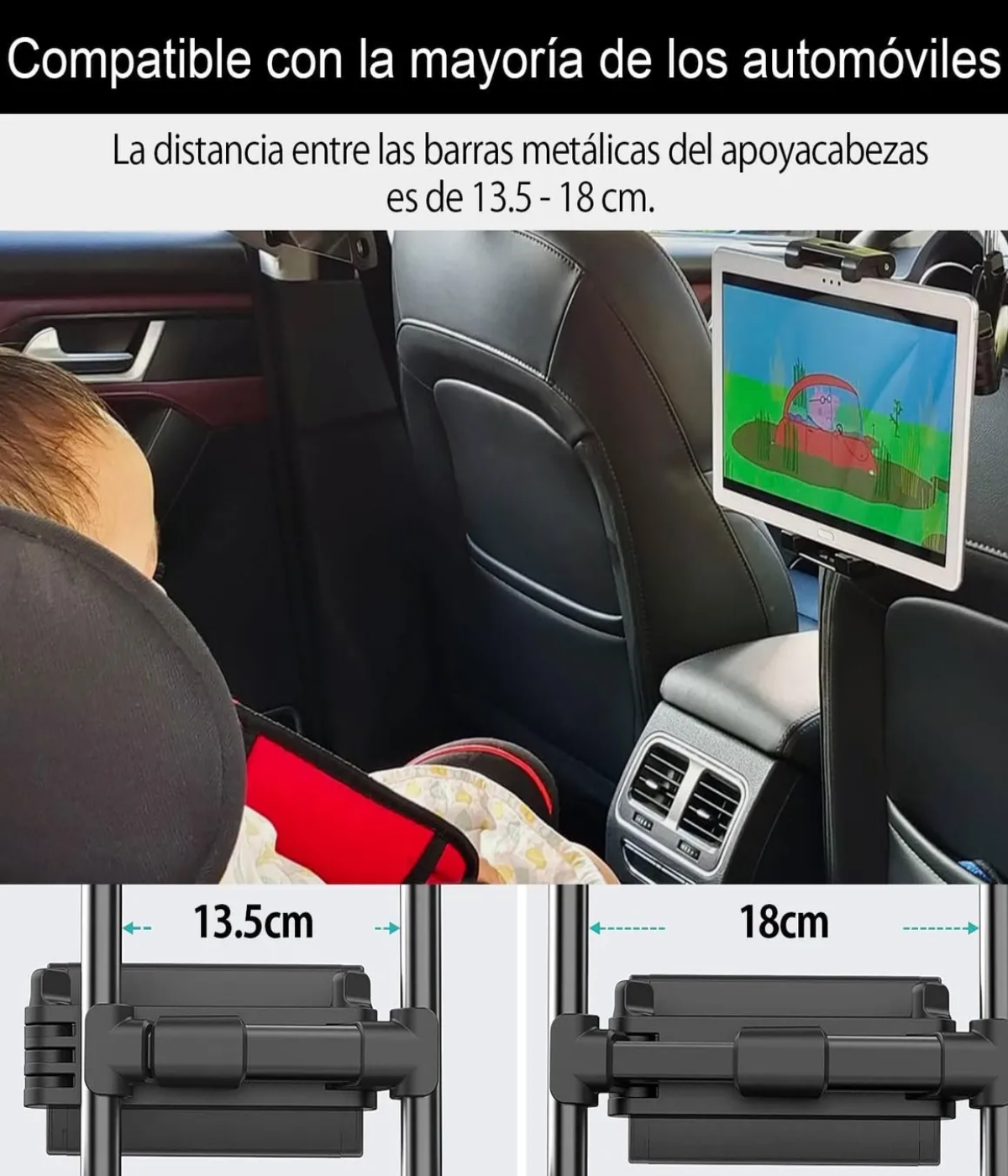 Soporte Tablet Coche Auto Base Para iPad Celular Ajustable Negro