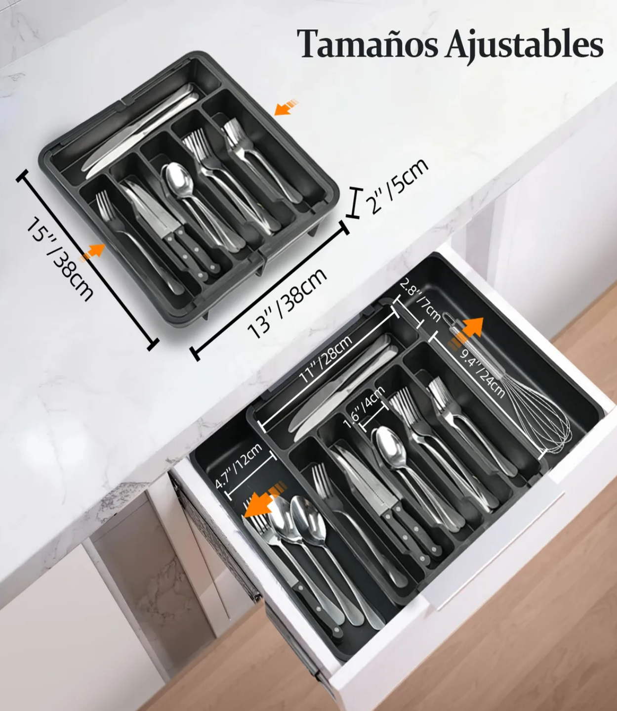 Organizador Bandeja Extensible Cajon Cocina 8 Compartimentos Negro