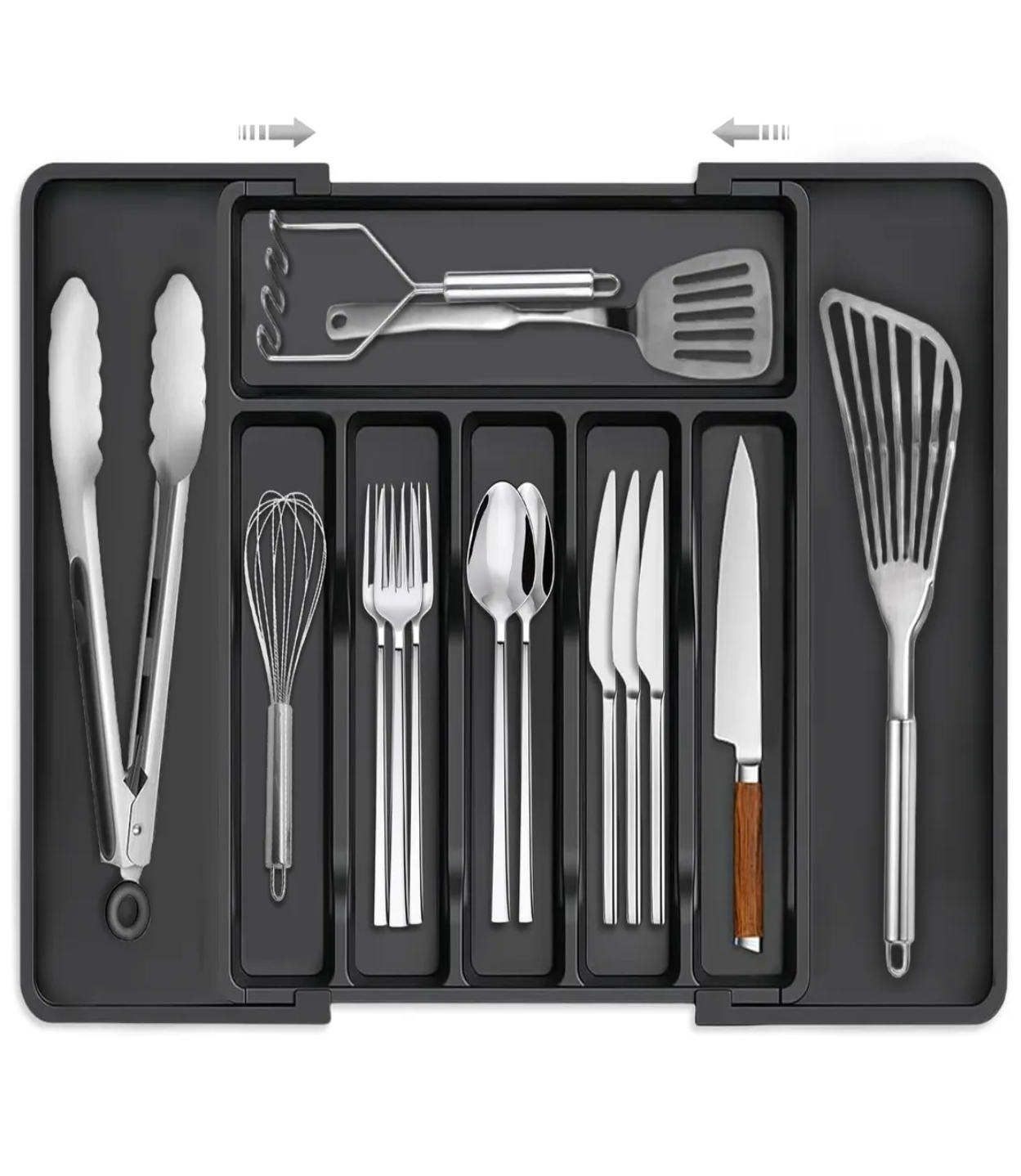 Organizador Bandeja Extensible Cajon Cocina 8 Compartimentos Negro