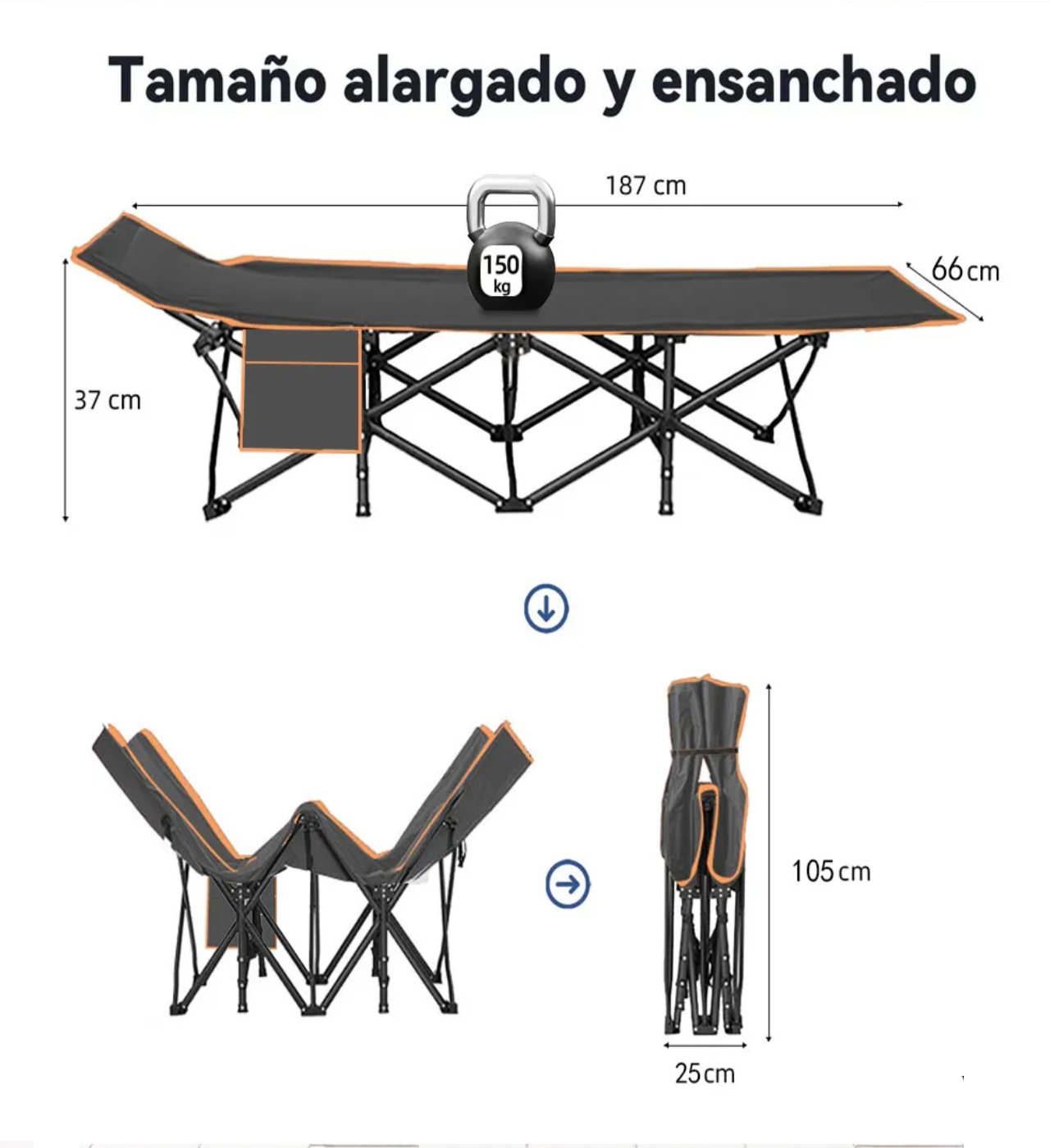Catre Plegable Reforzado Economico Con Colchón Para Camping gris
