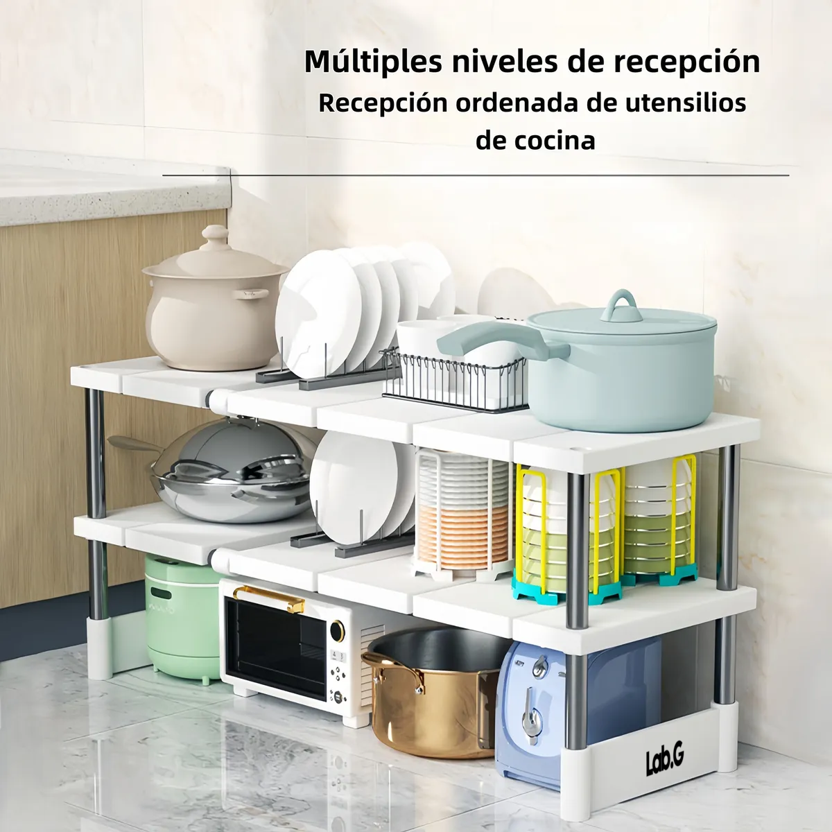 Retráctil Y Ajustable Organizador De Estante De Cocina Blanco 