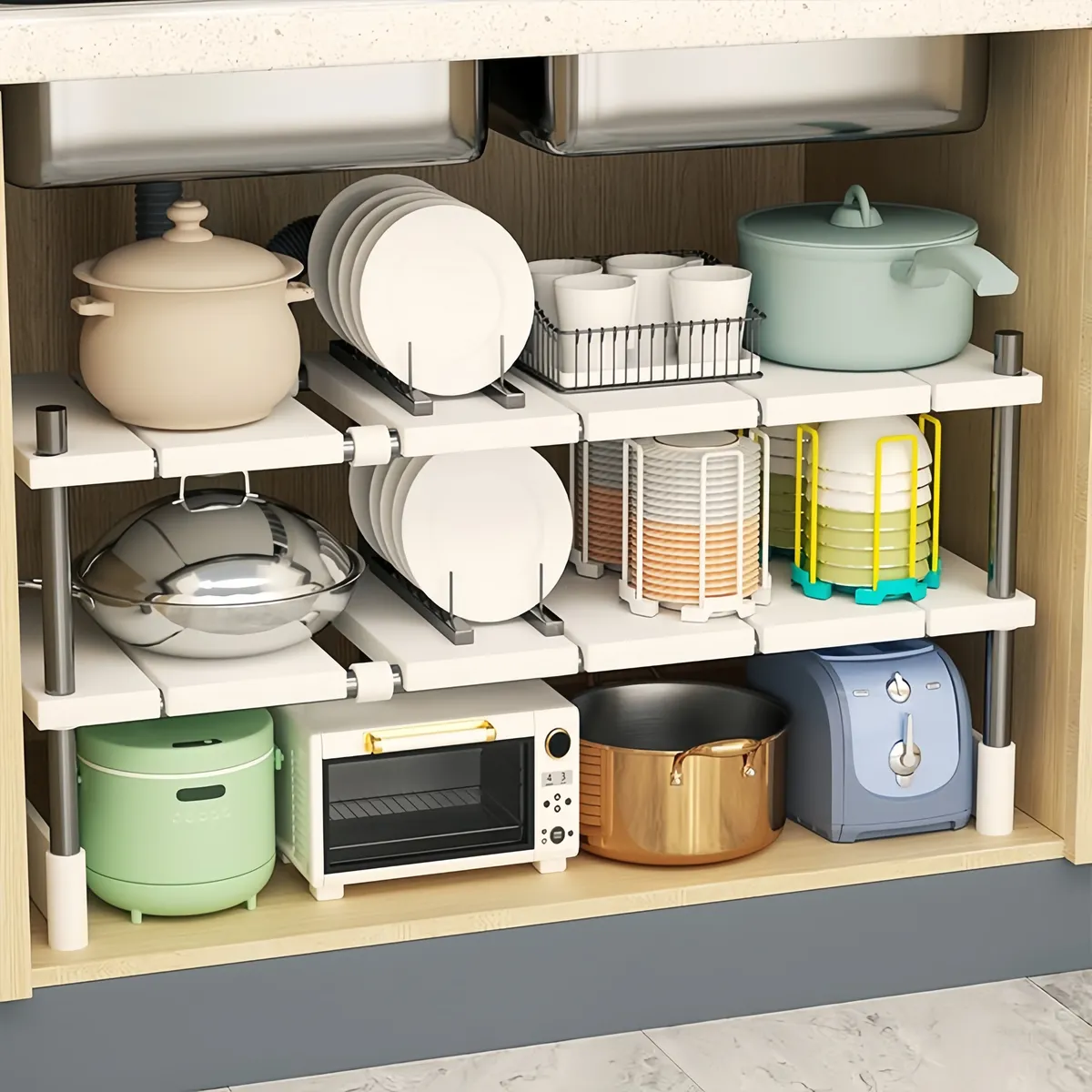 Retráctil Y Ajustable Organizador De Estante De Cocina Blanco 