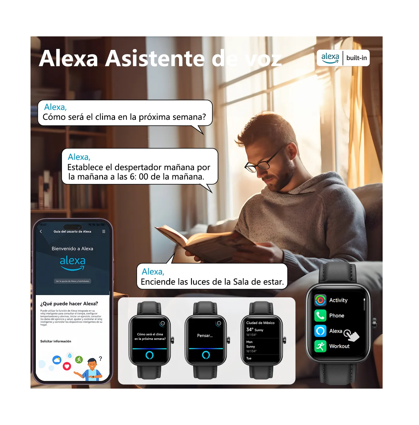Reloj Smartwatch Reloj Inteligente Bluetooth Llamada Alexa negro