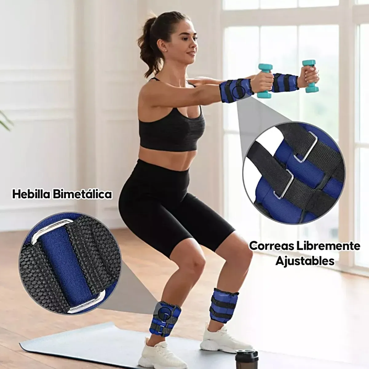 2pc Pesas Fitness Par De Polainas 1kg Cada Una Para Tobillos Azul Negro 