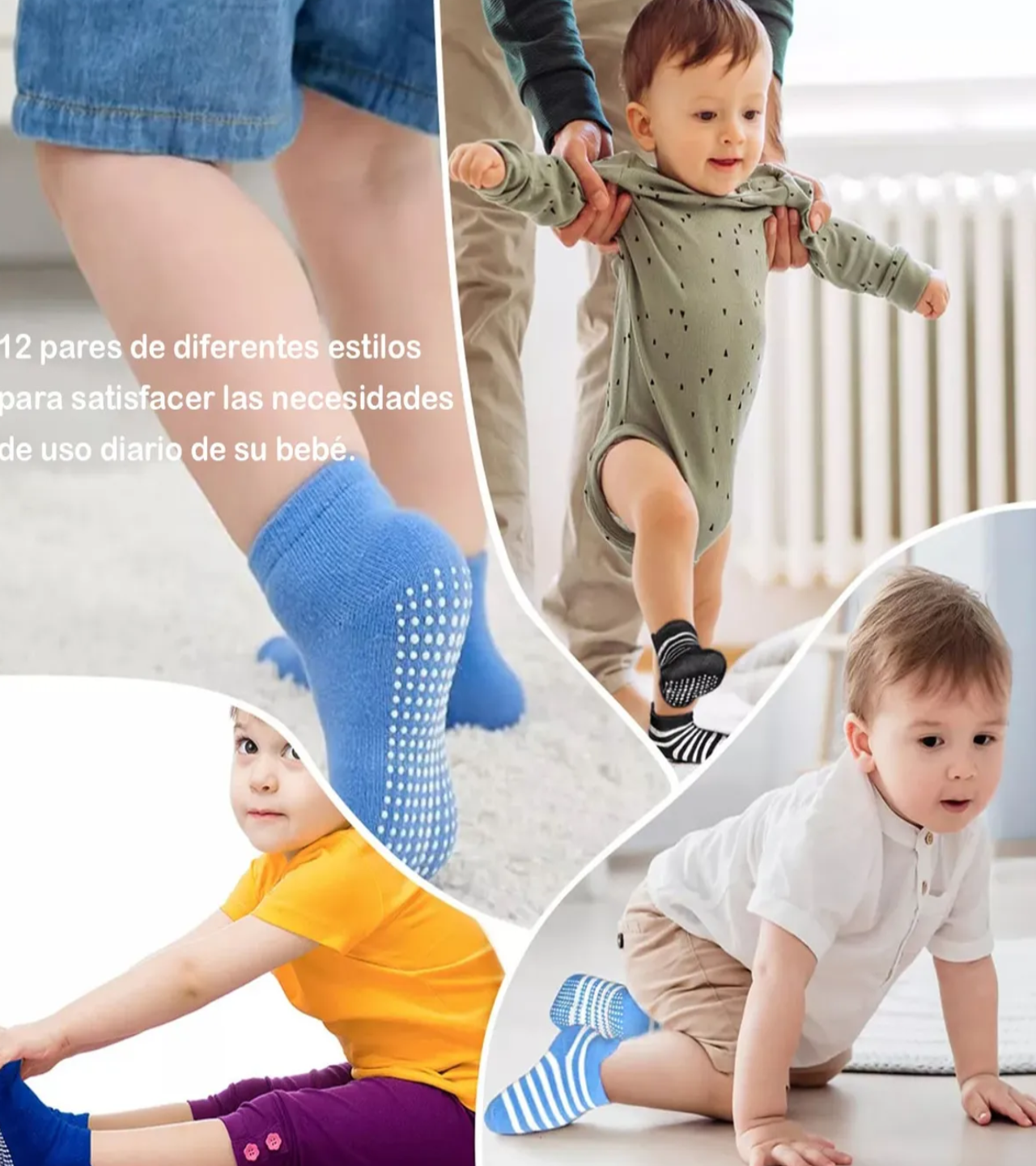 Calcetines Antiderrapantes Para Niños Calcetas Bebé 12 Pares Azul Blanco Negro