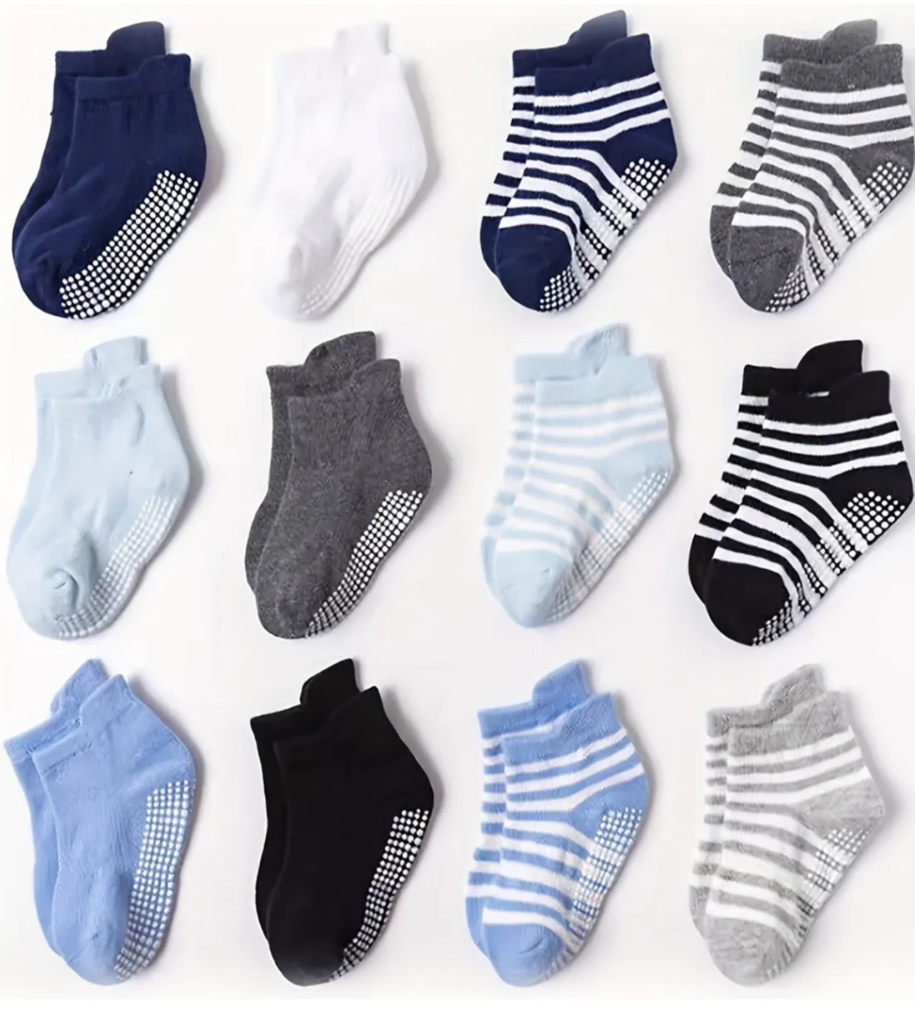 Calcetines Antiderrapantes Para Niños Calcetas Bebé 12 Pares Azul Blanco Negro