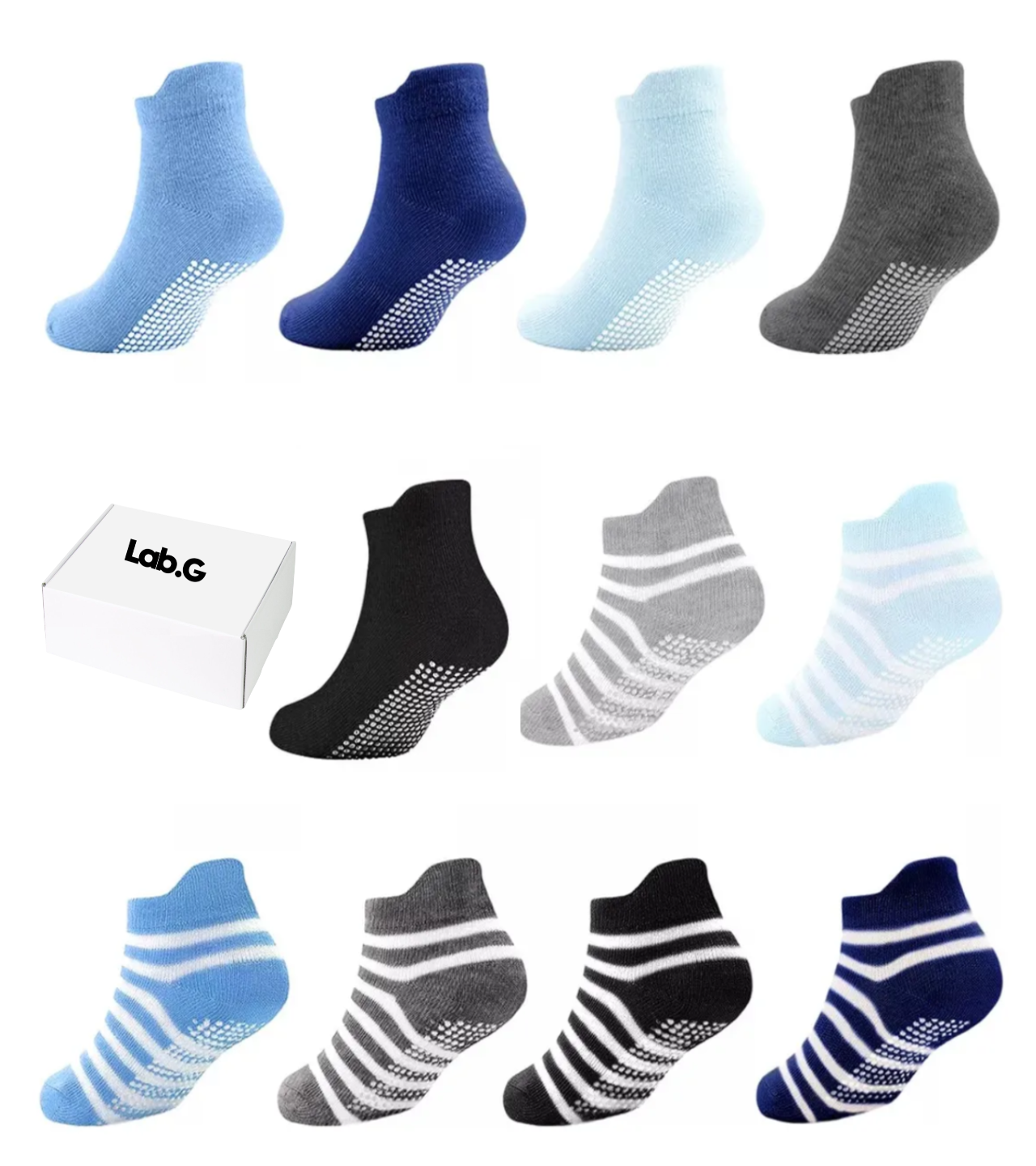 Calcetines Antiderrapantes Para Niños Calcetas Bebé 12 Pares Azul Blanco Negro