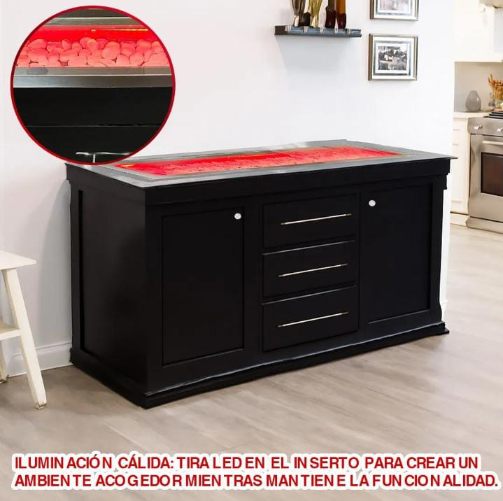 Bufetera con inserto arenero luz led decoración bufet vitrina 