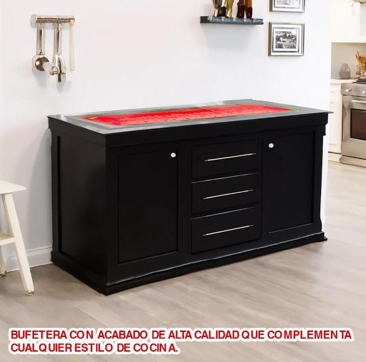 Bufetera con inserto arenero luz led decoración bufet vitrina 