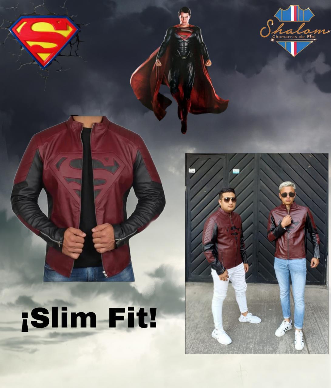 Chamarra de Cuero Autentico Superman de Caballero incluye regalo un Llavero de Piel.