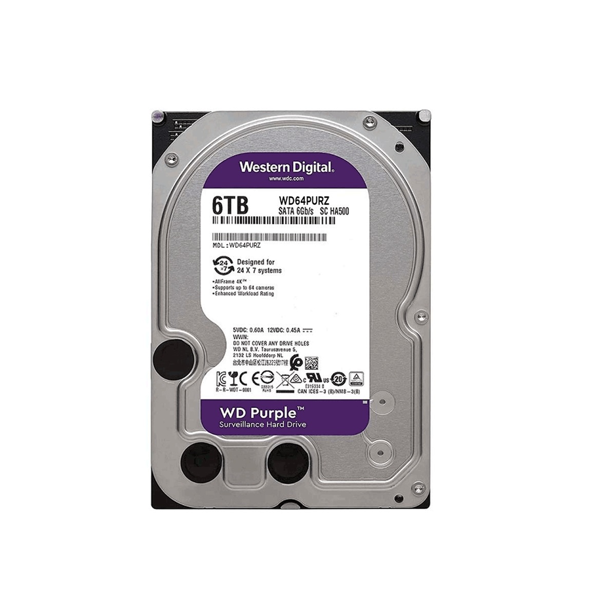 Disco Duro 6TB Western Digital SATA 3.5 Videovigilancia WD64PURZ