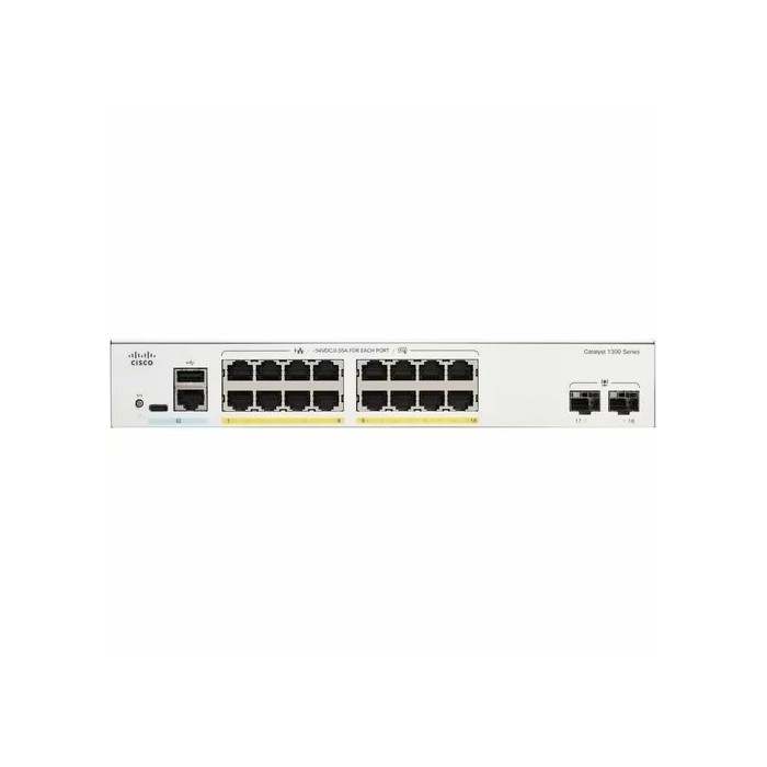 Switch Cisco Gigabit Ethernet Catalyst 1300, 16 Puertos PoE+ 10/100/1000Mbps + 2 Puertos SFP, 120W, 36 Gbit/s, 16000 