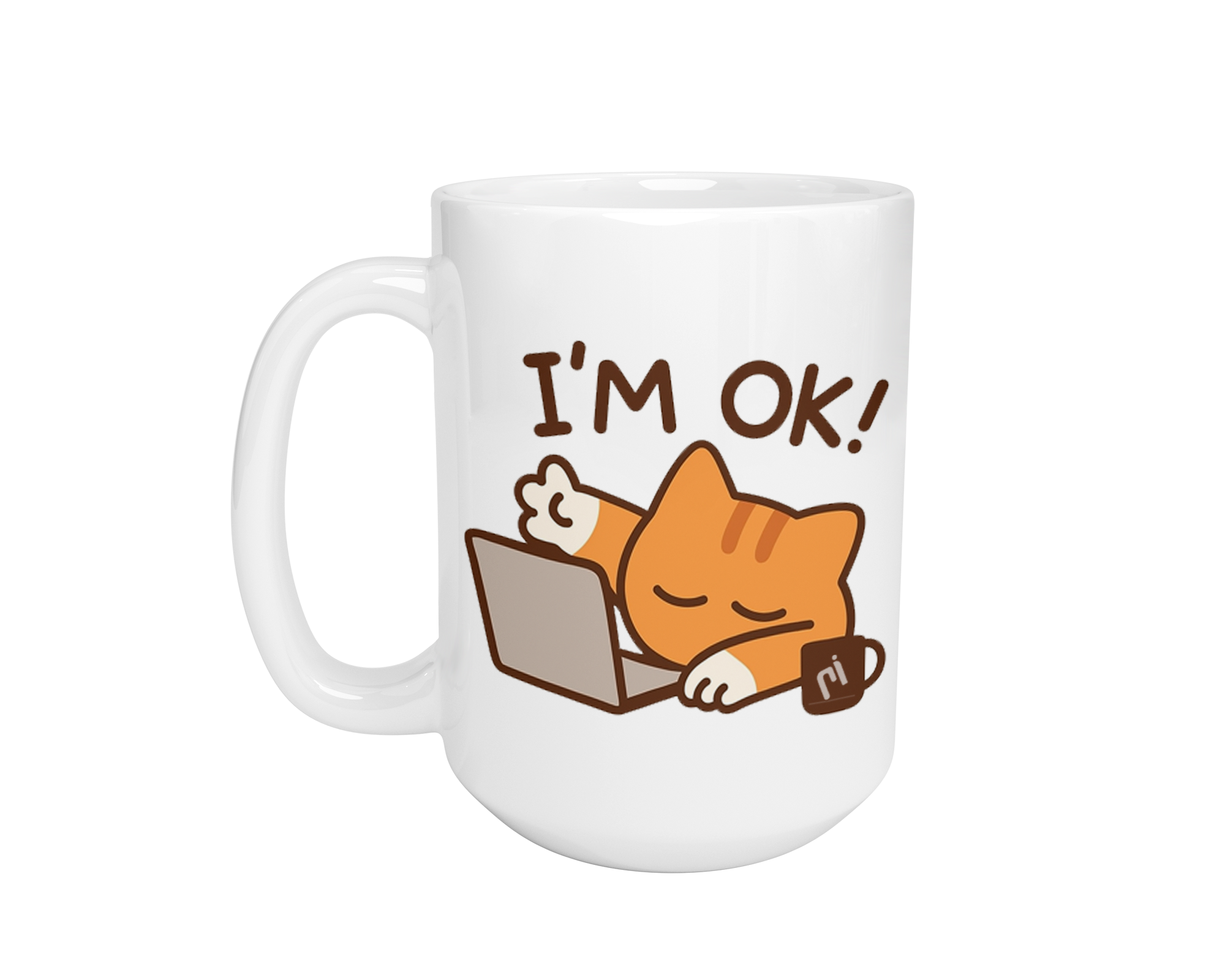 Taza grande I´M OK | gatos | Frase divertida I oficina I meme | Cerámica Blanca 15 oz