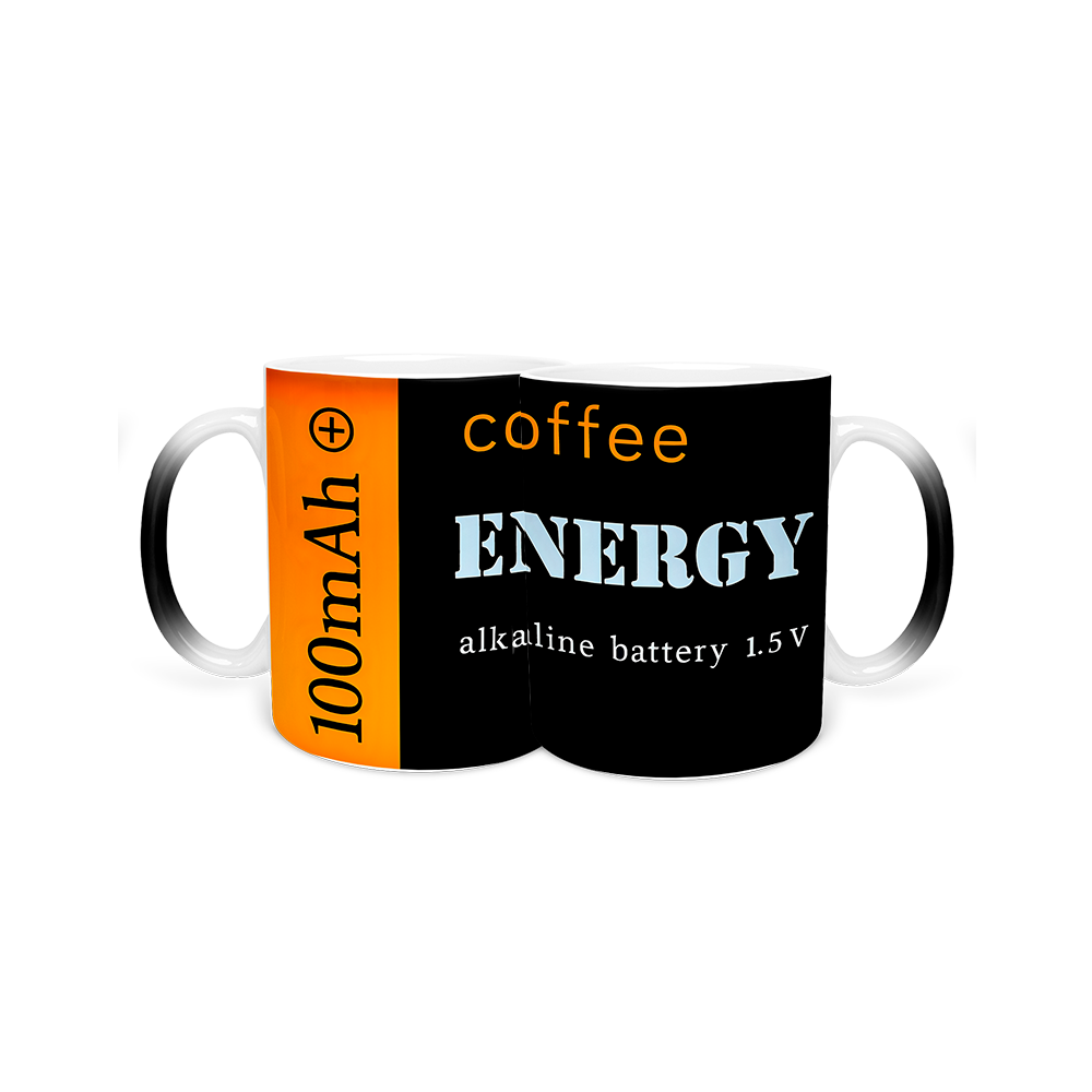 Taza Mágica Coffee Energy | diseño de Pila 1.5v | diseño único | negra 11 oz | Para Café o té
