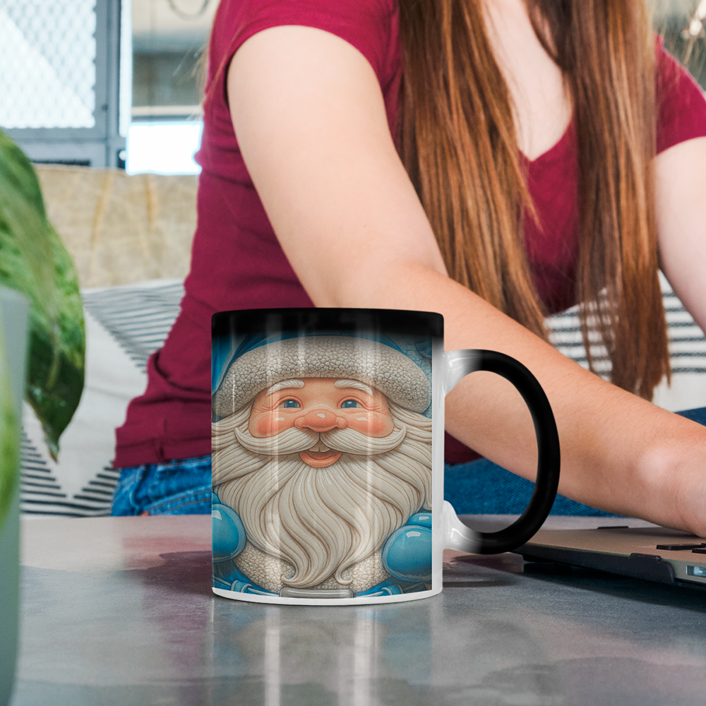 Taza Mágica Santa Claus | fondo azul | carita de santa I navidad | fiestas I felíz | frío I Cerámica 11 oz 