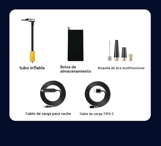 Compresor de Aire Portátil 150 PSI – Inflador Eléctrico con Pantalla LCD y 4 Boquillas para Auto, Moto y Más