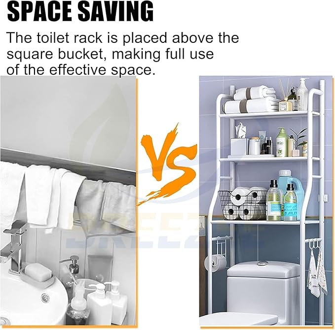 Organizador de Baño Compacto – Estante Sobre Inodoro 3 Niveles con Ganchos, Toallero y Portarrollos