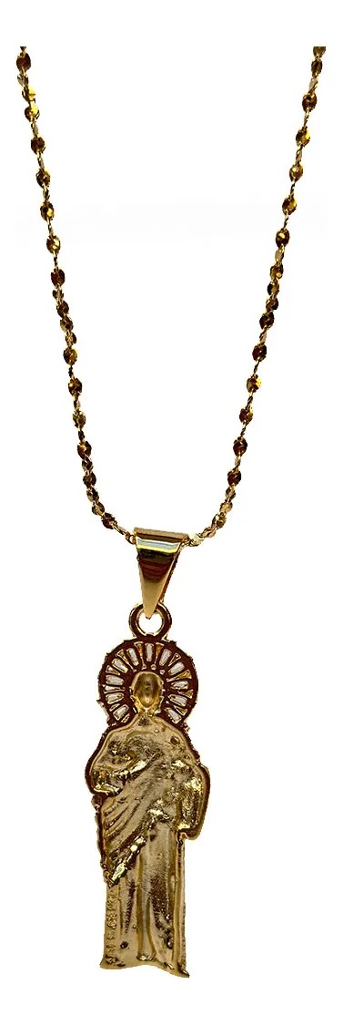 San Judas Mini con Cadena – Acero Inoxidable con Zirconias y Baño de Oro