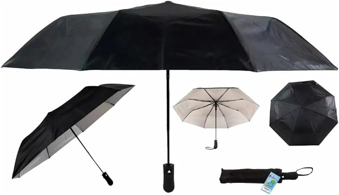 Paraguas automático retráctil de bolsillo, doble capa, resistente al viento, anti UV, color negro – Genérico.