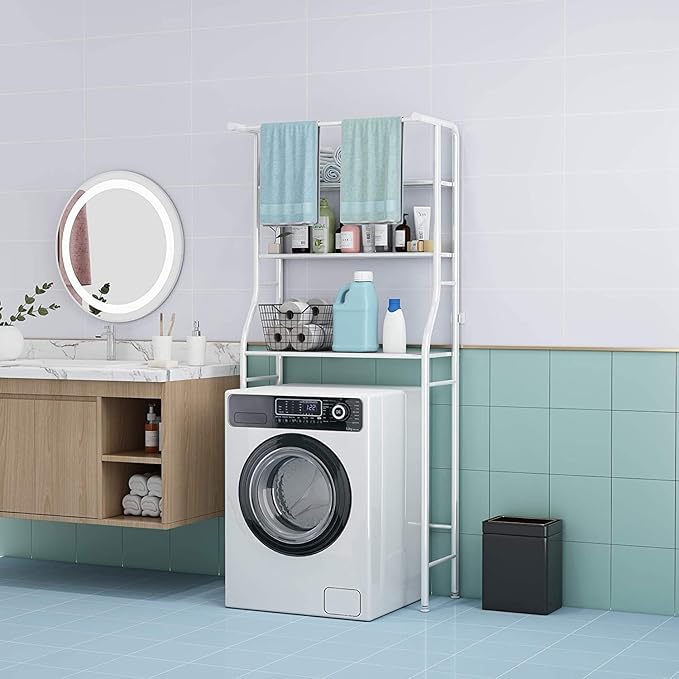 Organizador compacto para baño  Estante sobre inodoro 3 niveles con ganchos laterales, toallero y portarrollos  