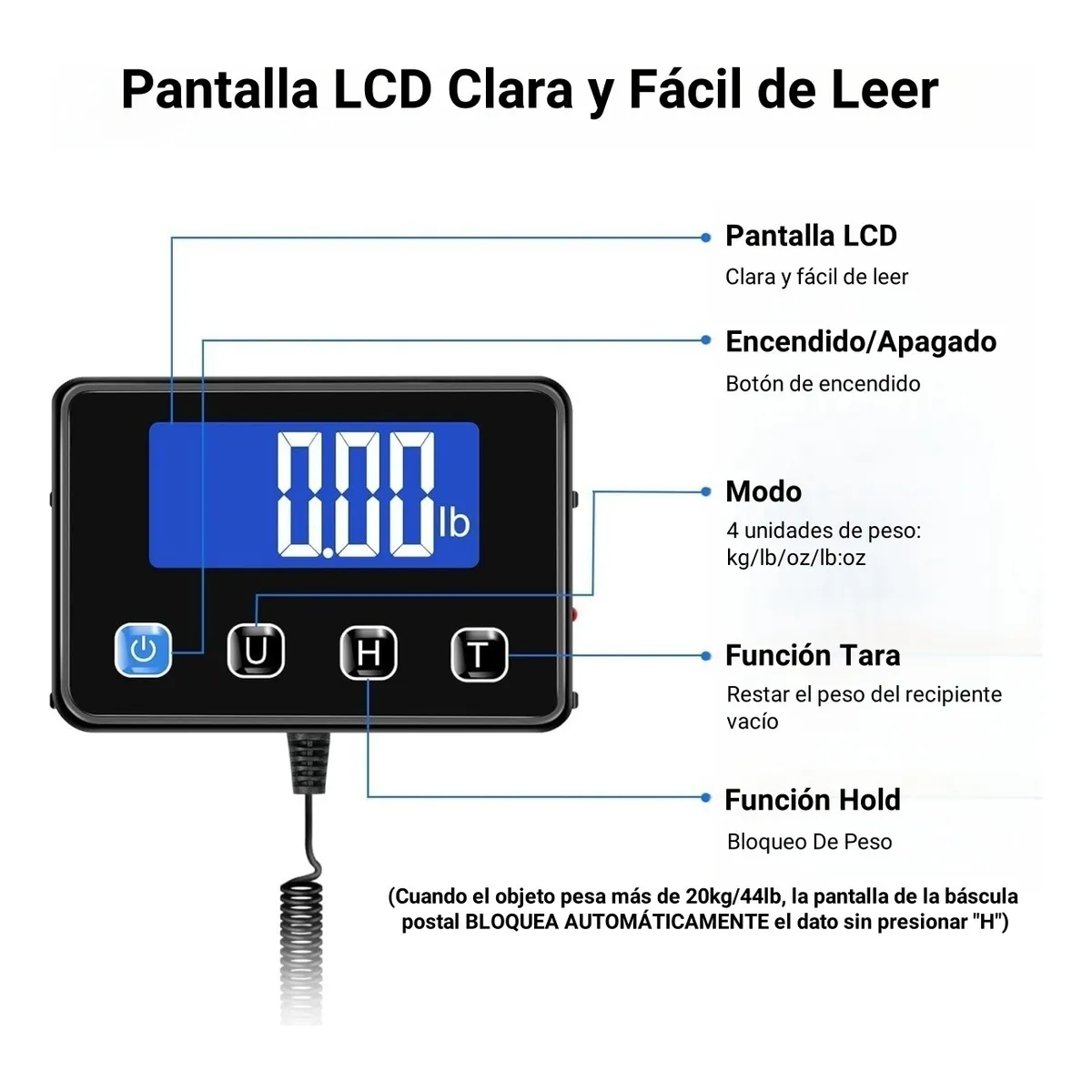 Báscula Postal 200kg/10g Precisión Pantalla Separada