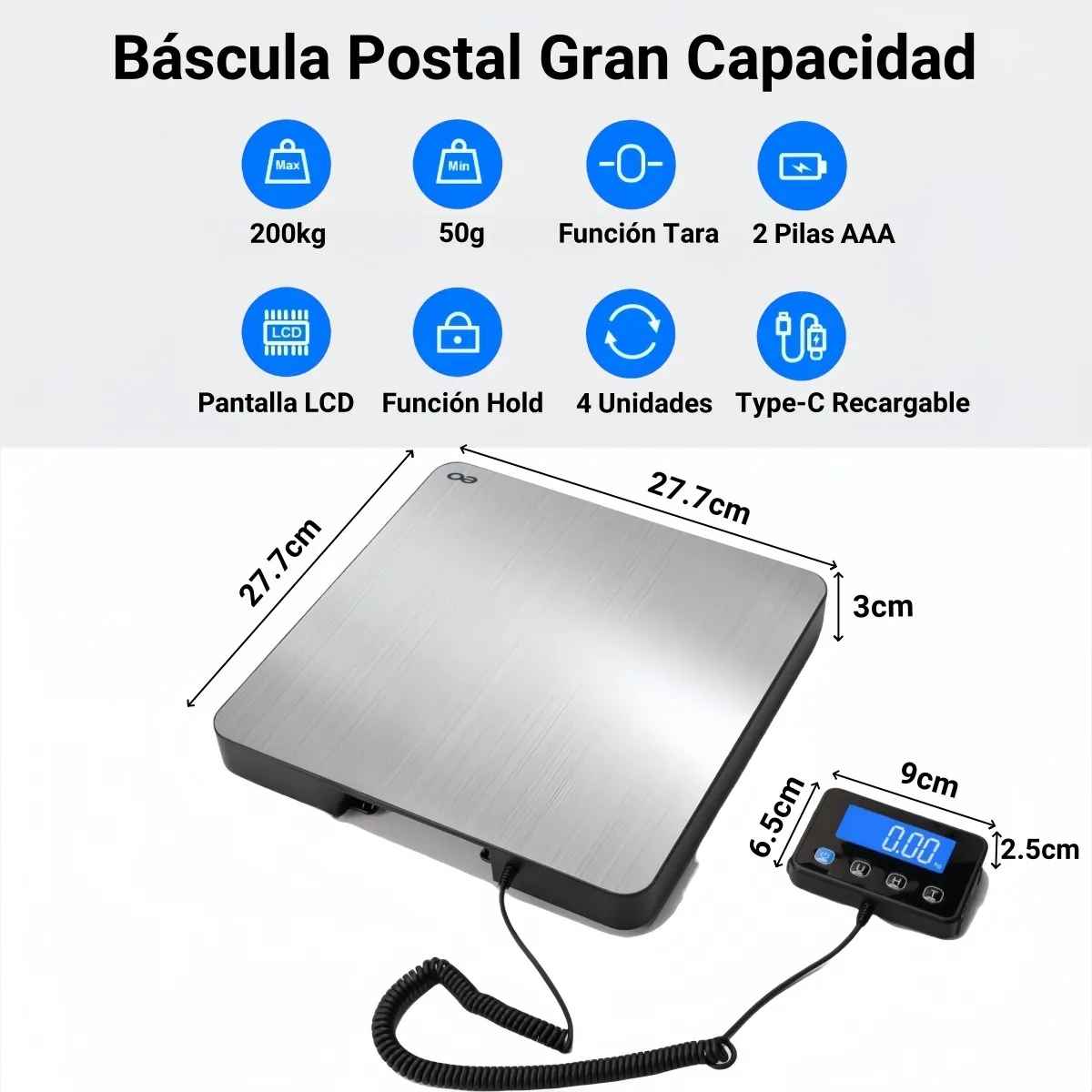 Báscula Postal 200kg/10g Precisión Pantalla Separada