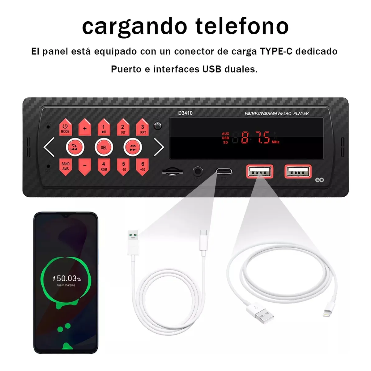 Estéreo 1 Din Bluetooth Mp3 Radio Manos Libres Fm Usb Aux