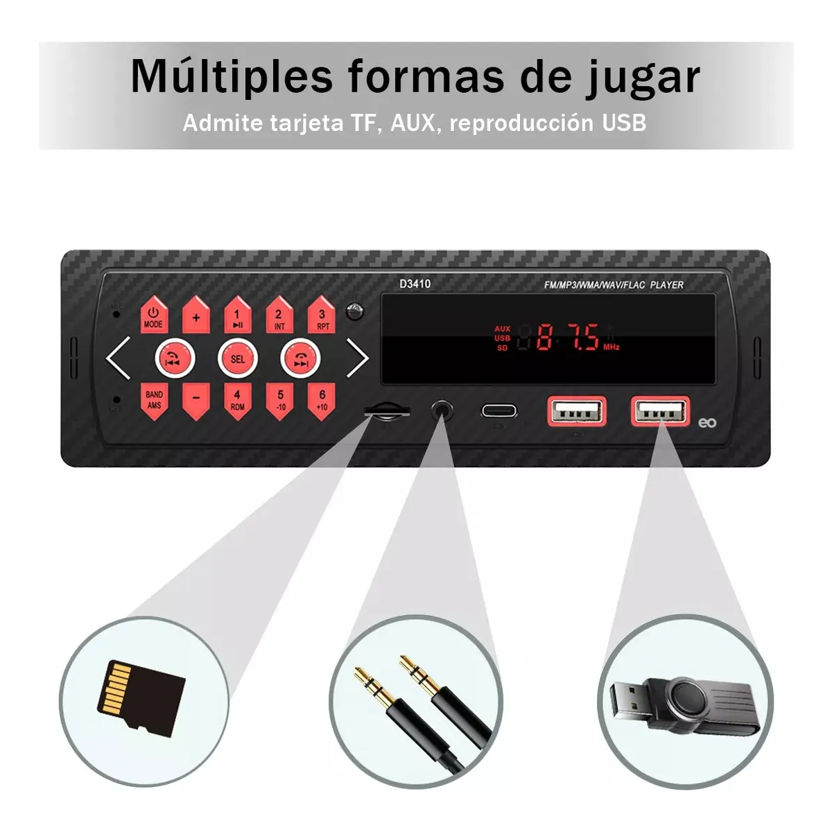 Estéreo 1 Din Bluetooth Mp3 Radio Manos Libres Fm Usb Aux