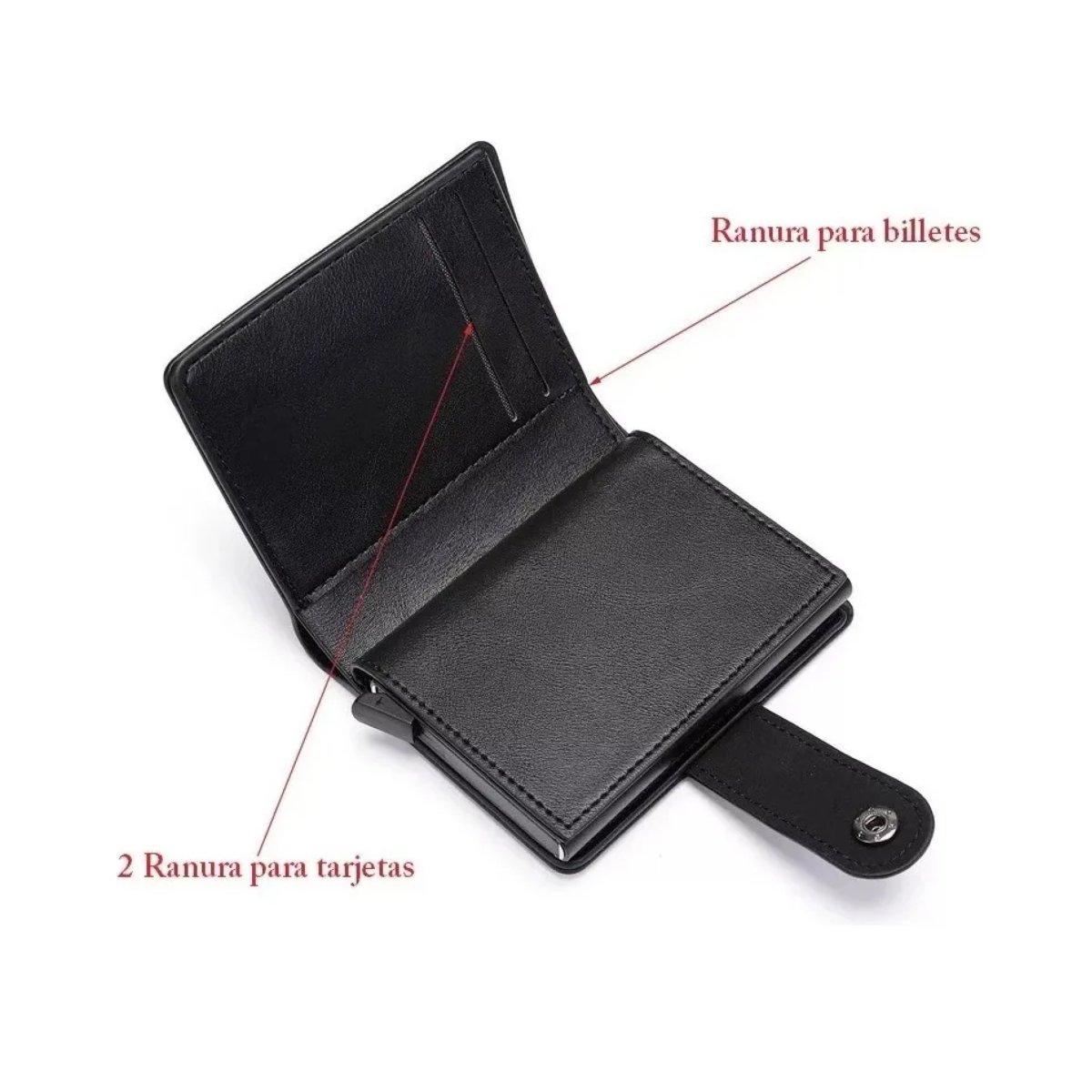 Billetera Desplegable De Piel Para Efectivo Rayas Color:Negro -Button Down
