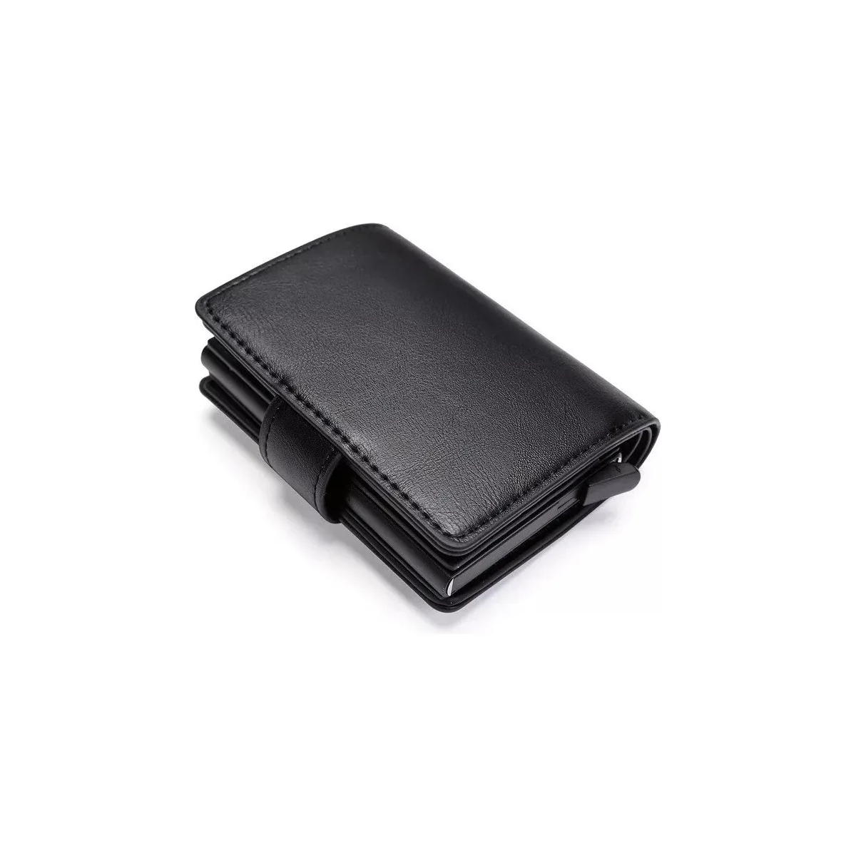 Billetera Desplegable De Piel Para Efectivo Rayas Color:Negro -Button Down