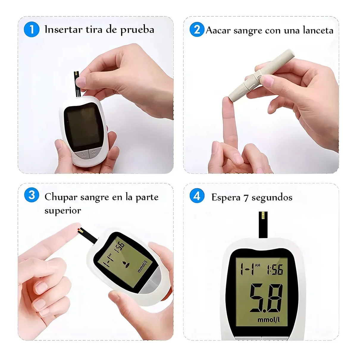 Glucometro Digital Medidor De Glucosa Con 50 Tiras Y 50 Lancetas