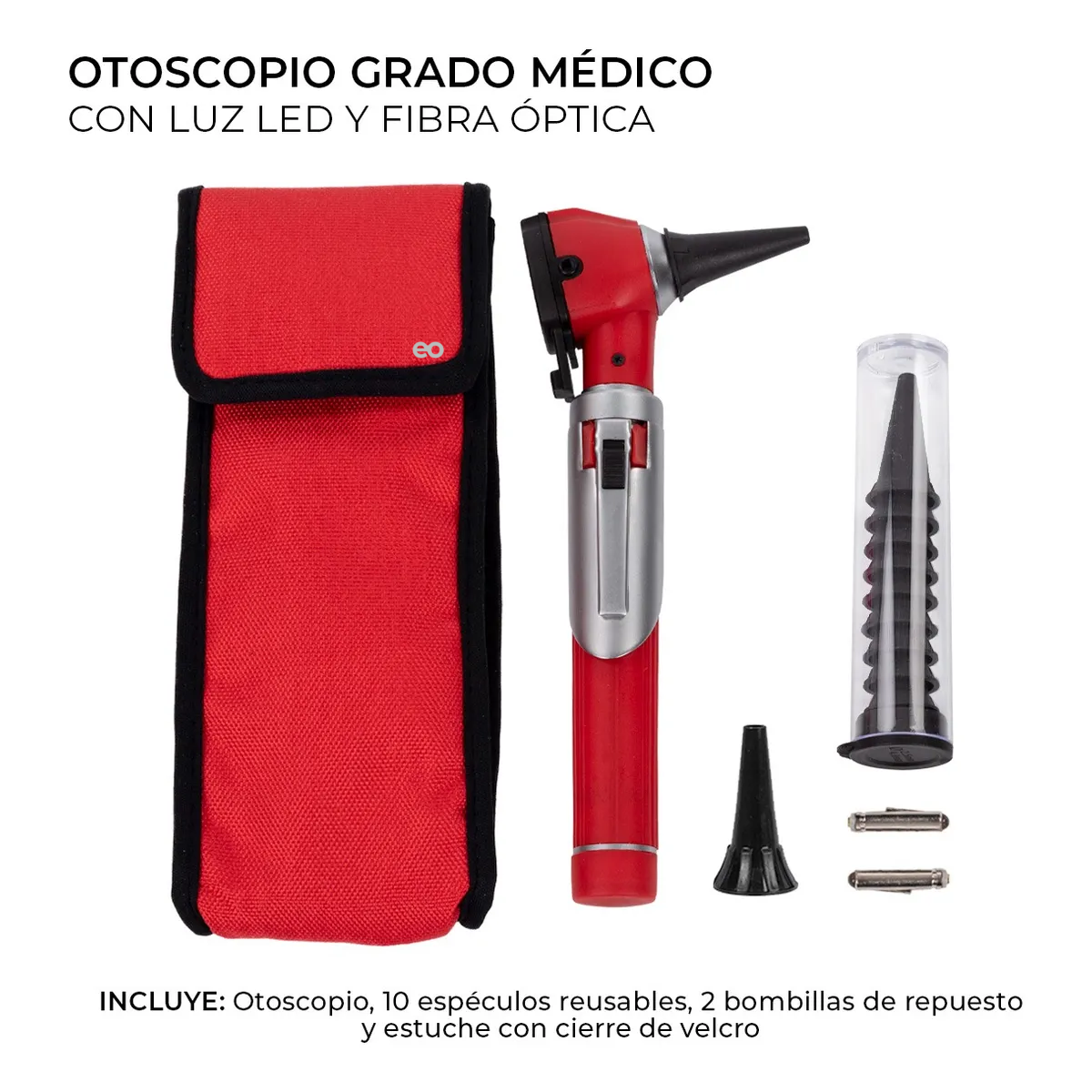 Otoscopio Medico Luz Led Estudiante Diagnostico Y Accesorios Rojo