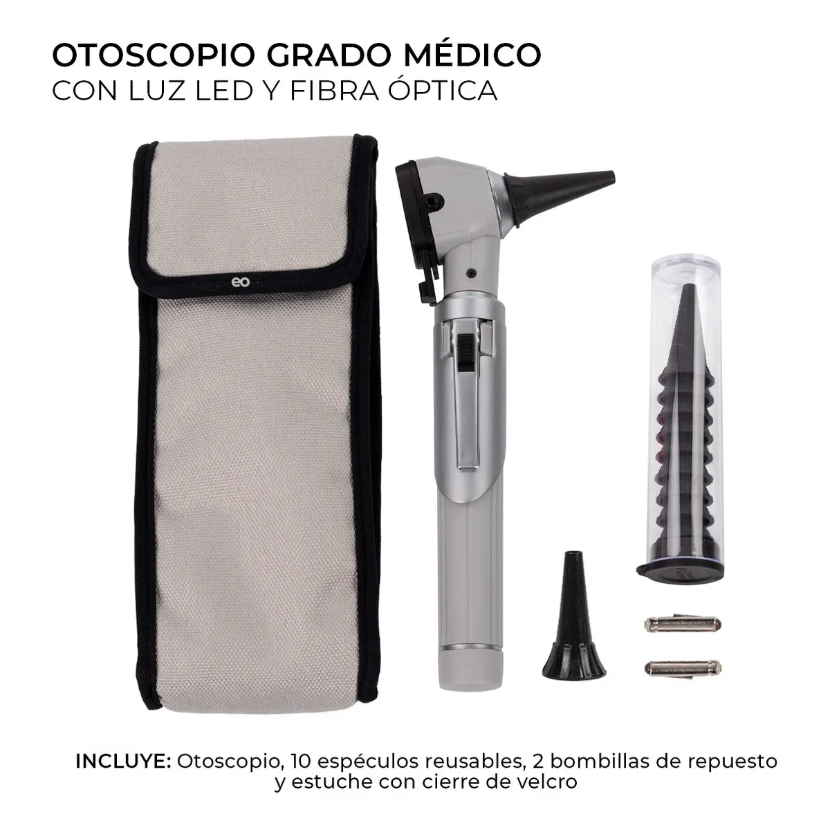 Otoscopio Medico Luz Led Estudiante Diagnostico Y Accesorios Gris