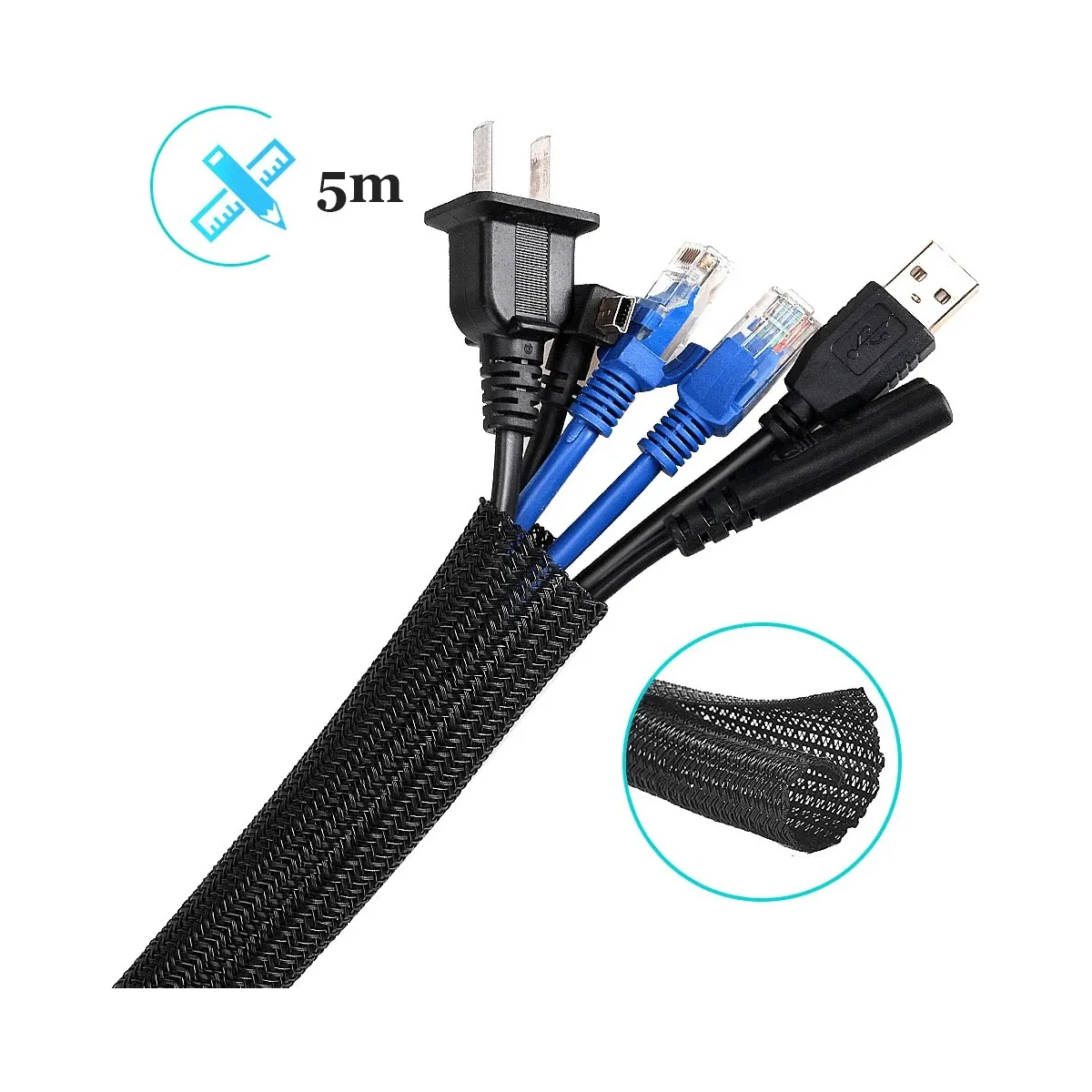 Conducto Funda Tejida De Cables Con Cierre Automático 5 Mts
