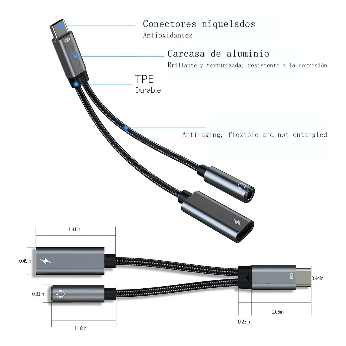 Adaptador USB C a Jack 3.5 mm Con Adaptador De Carga PD De 25 W