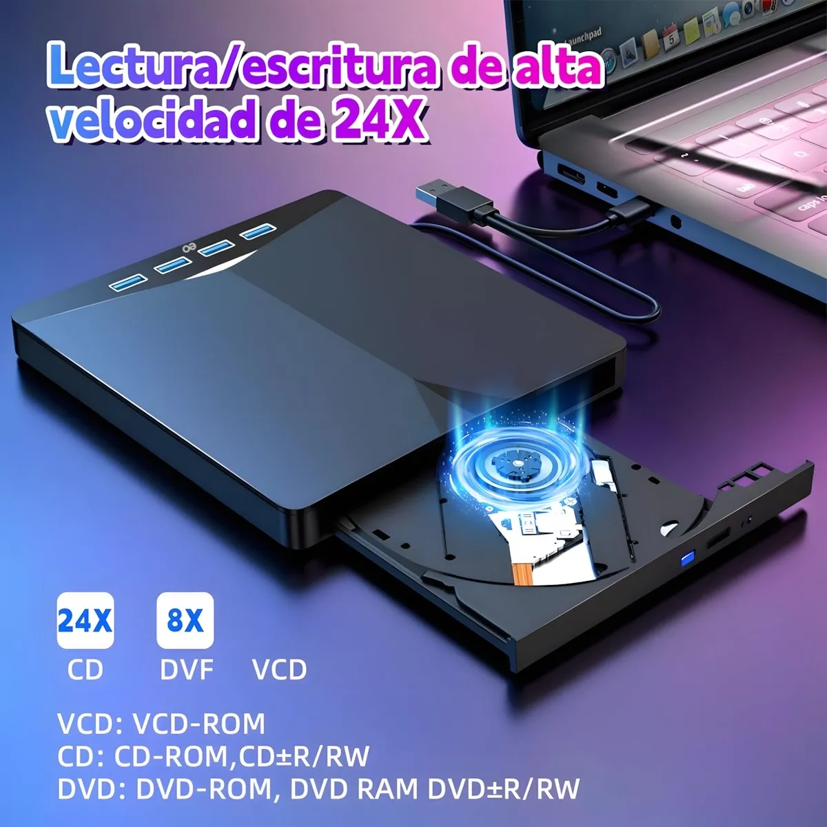 Quemador Discos Lector Dvd Externo Quemador Cd Usb + Tipo C