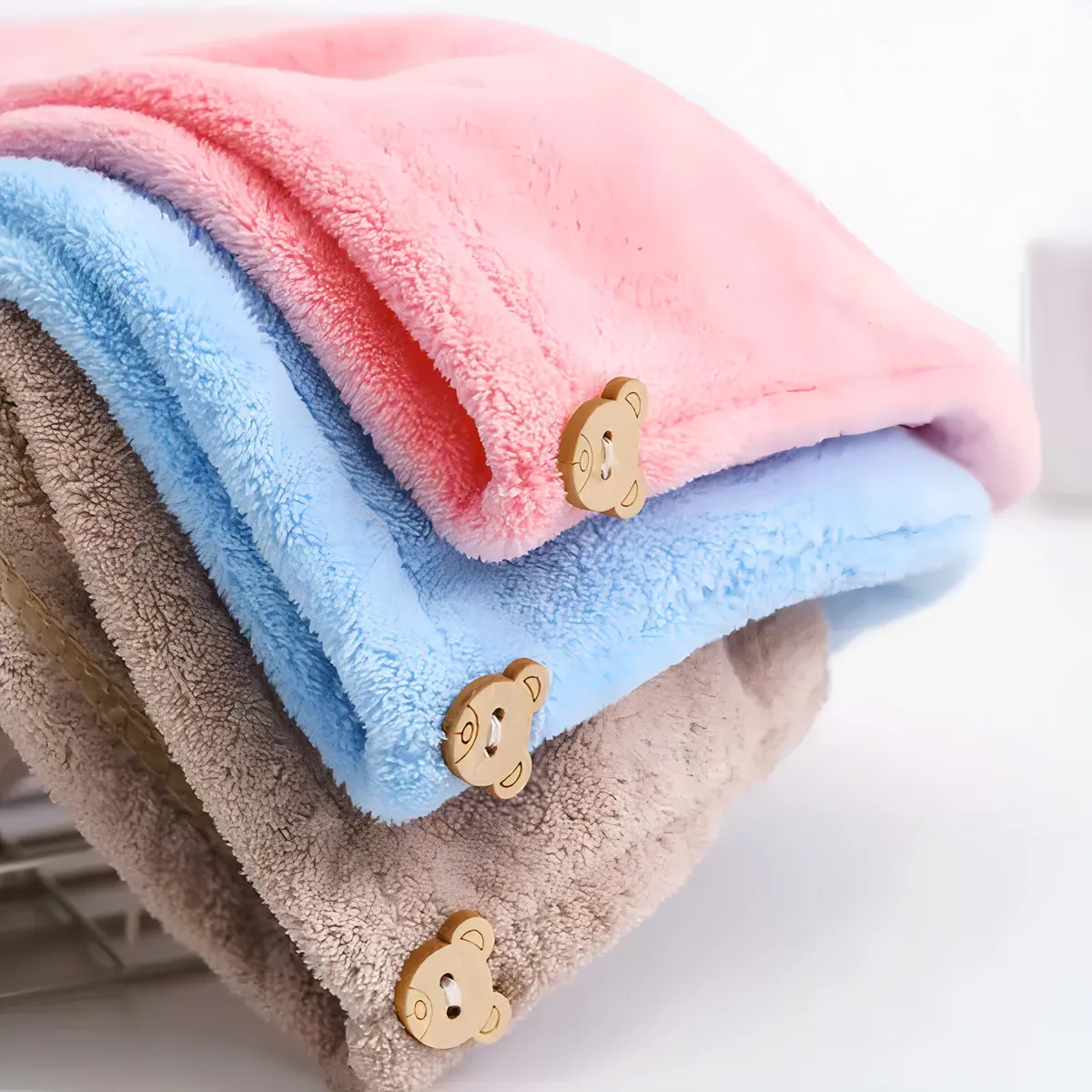 Toalla de 5 gorras, turbante, de secado rápido para el cabello después del baño