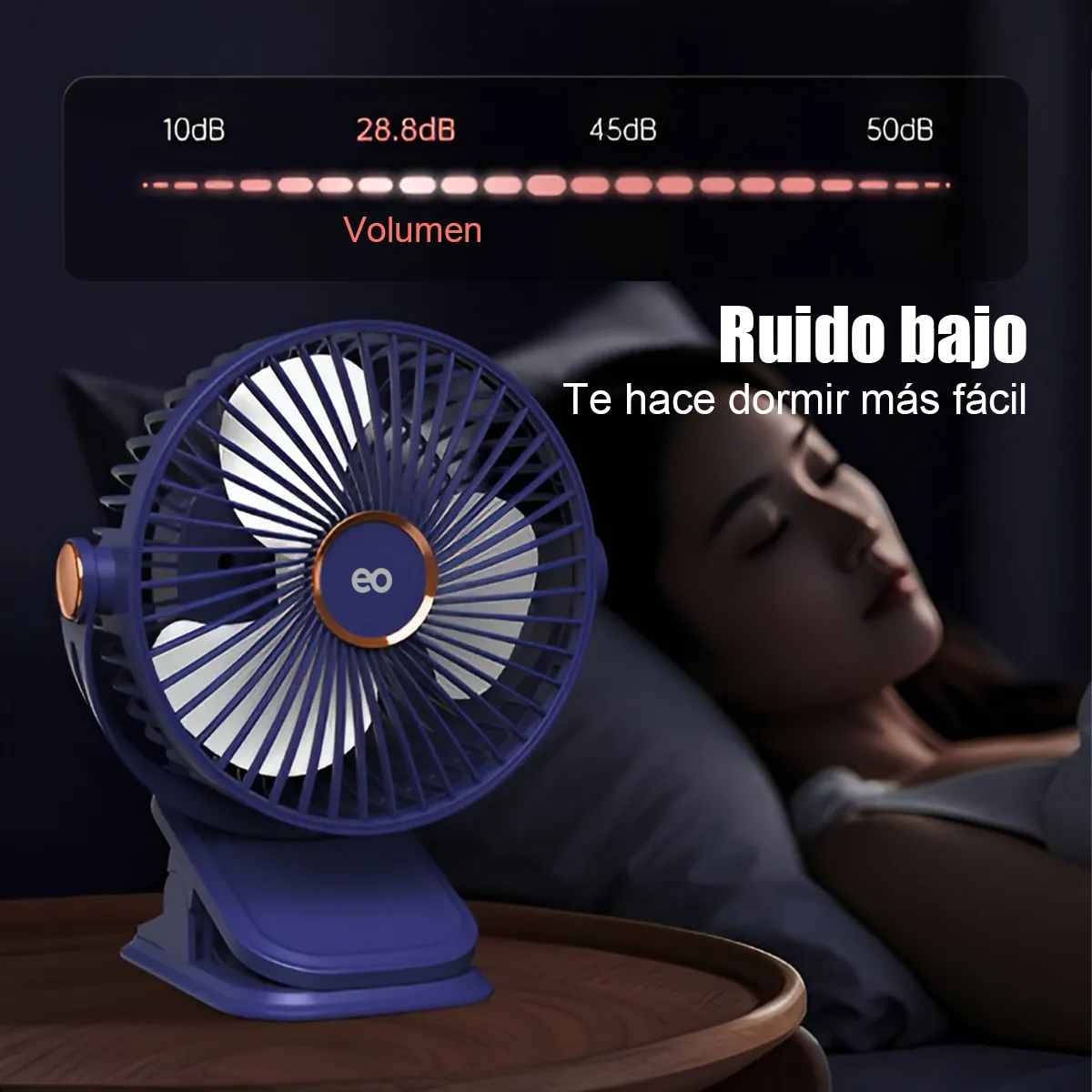 Ventilador Portátil Redondo Recargable Con Clip De Escritorio Usb Color Azul