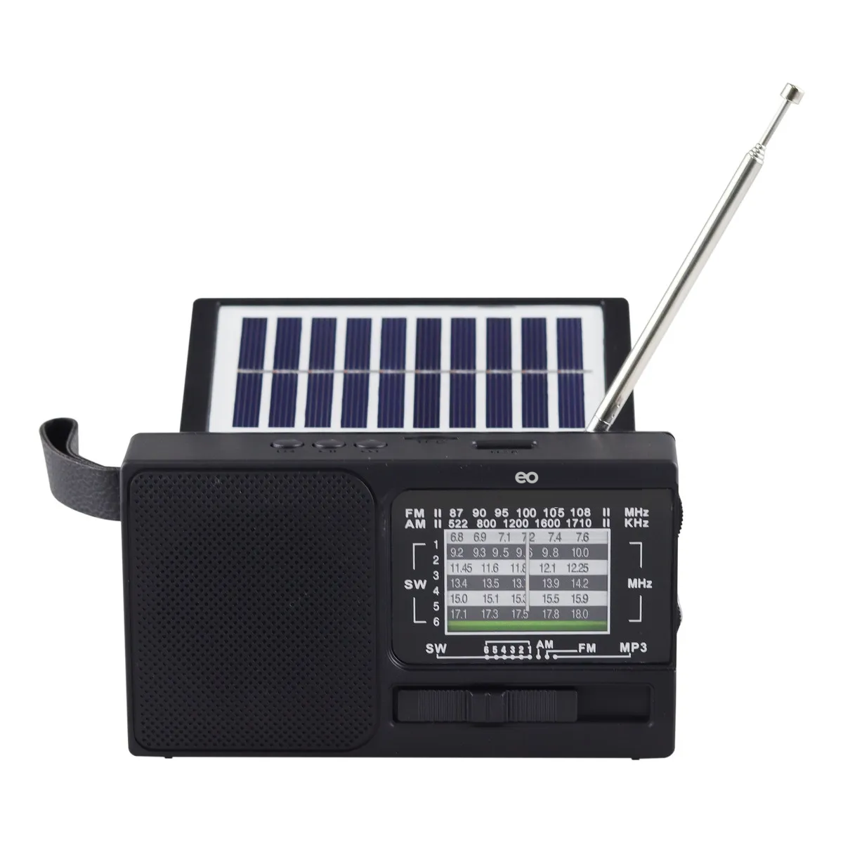 Radio Am Fm Portátil Recargable Panel Solar Usb Micro Sd Color Negro