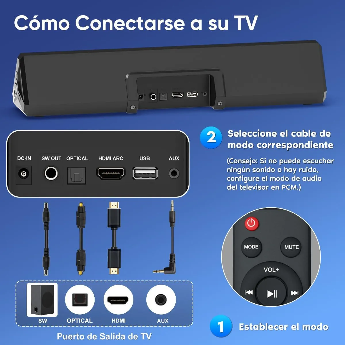 Barra De Sonido 100w 2.2 Canales Con Subwoofer Para Tv