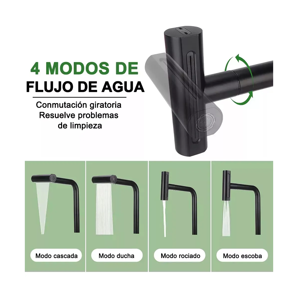 Llave Mezcladora Para Fregadero Llave De Agua Cocina 4 en 1 Color Negro-1