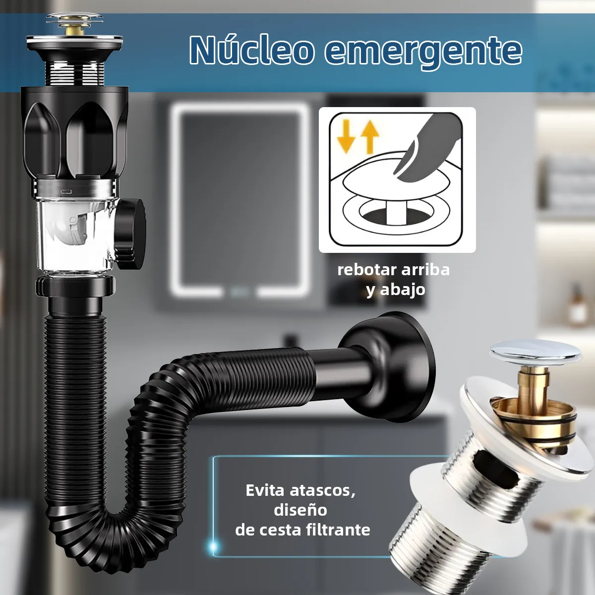 Kit de desagüe flexible para lavabo de baño 450-850 mm