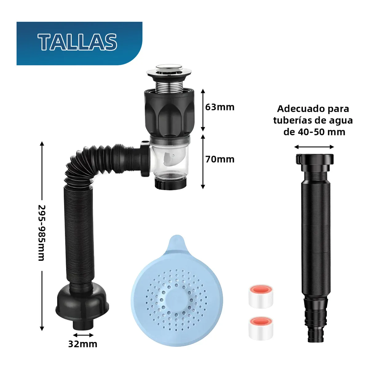 Kit de desagüe flexible para lavabo de baño 450-850 mm