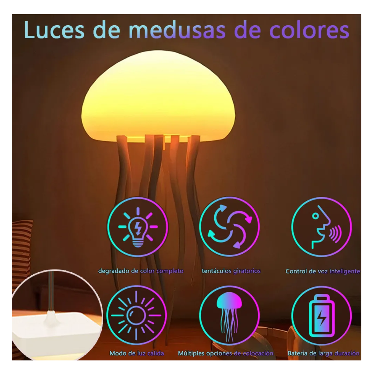 Lámpara De Medusa Con Control De Sonido Luz Led Multicolor