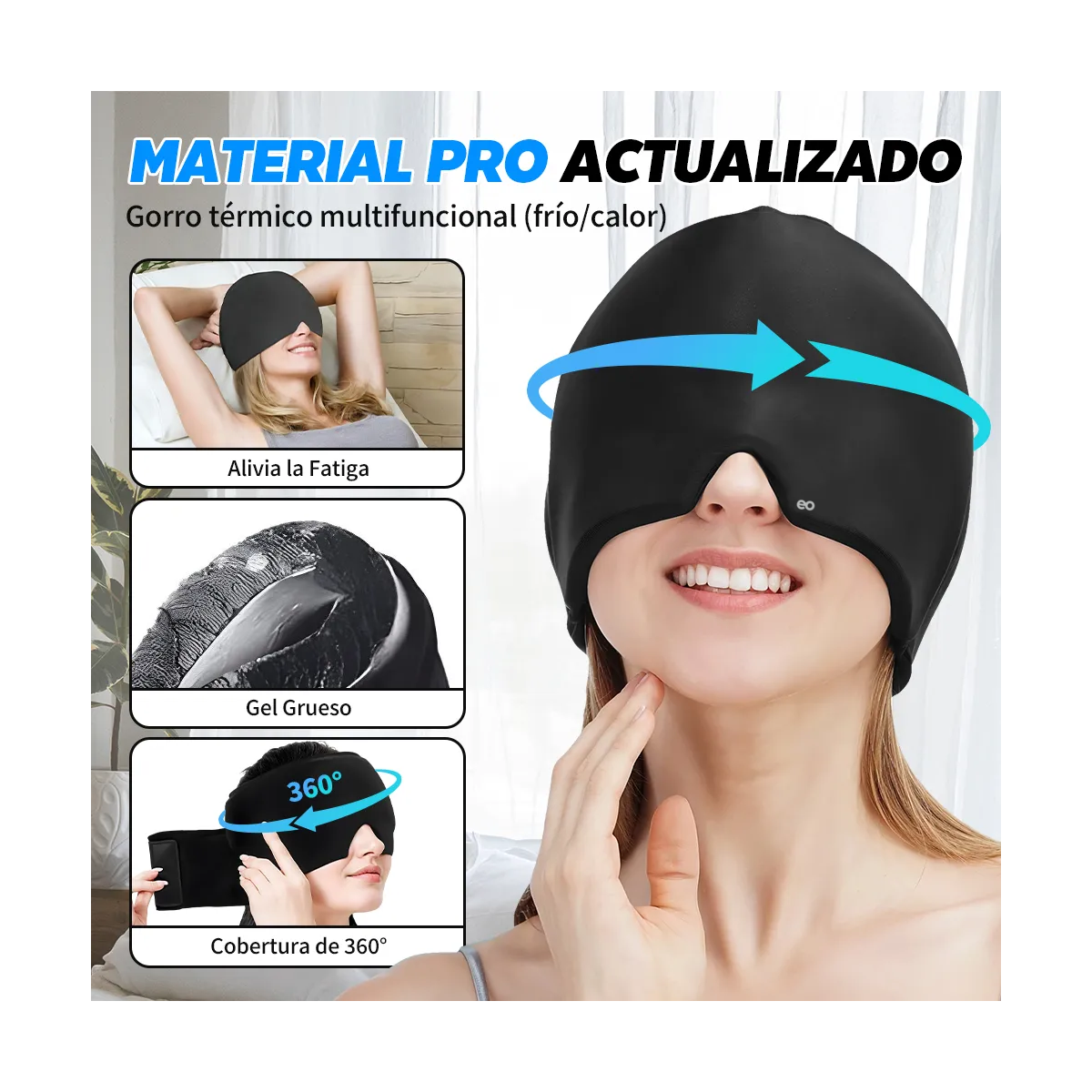 Gorro Para Migraña De Gel Con Compresión Fría Y Caliente Negro