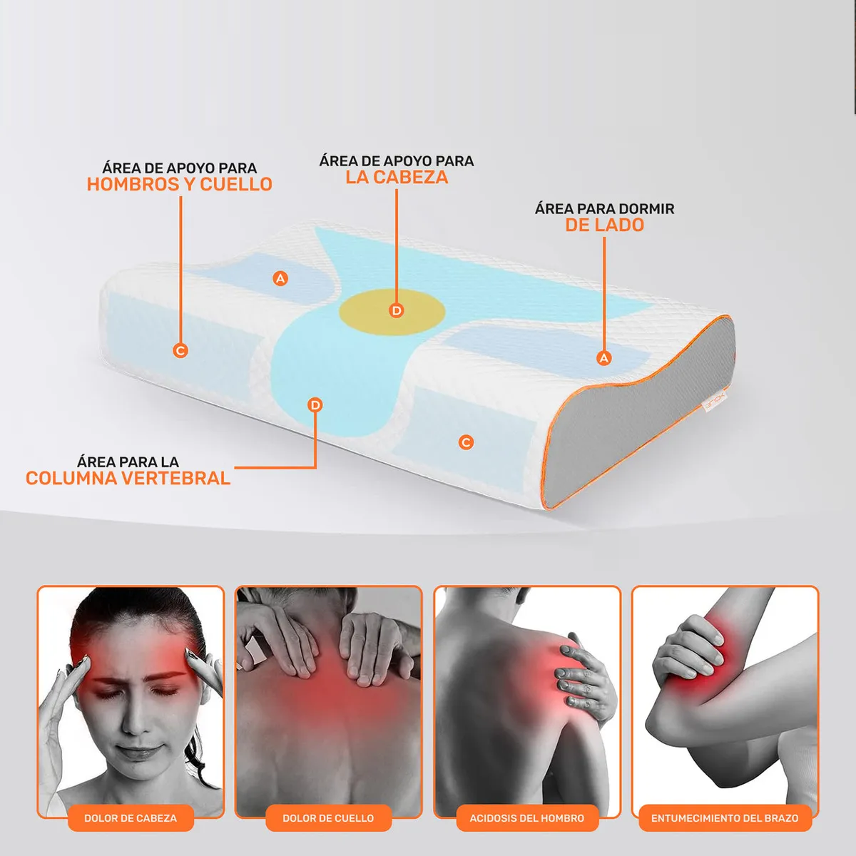 Almohada Ortopédica Memory Foam Cervical para Cuello Gel Ajustable Cómoda