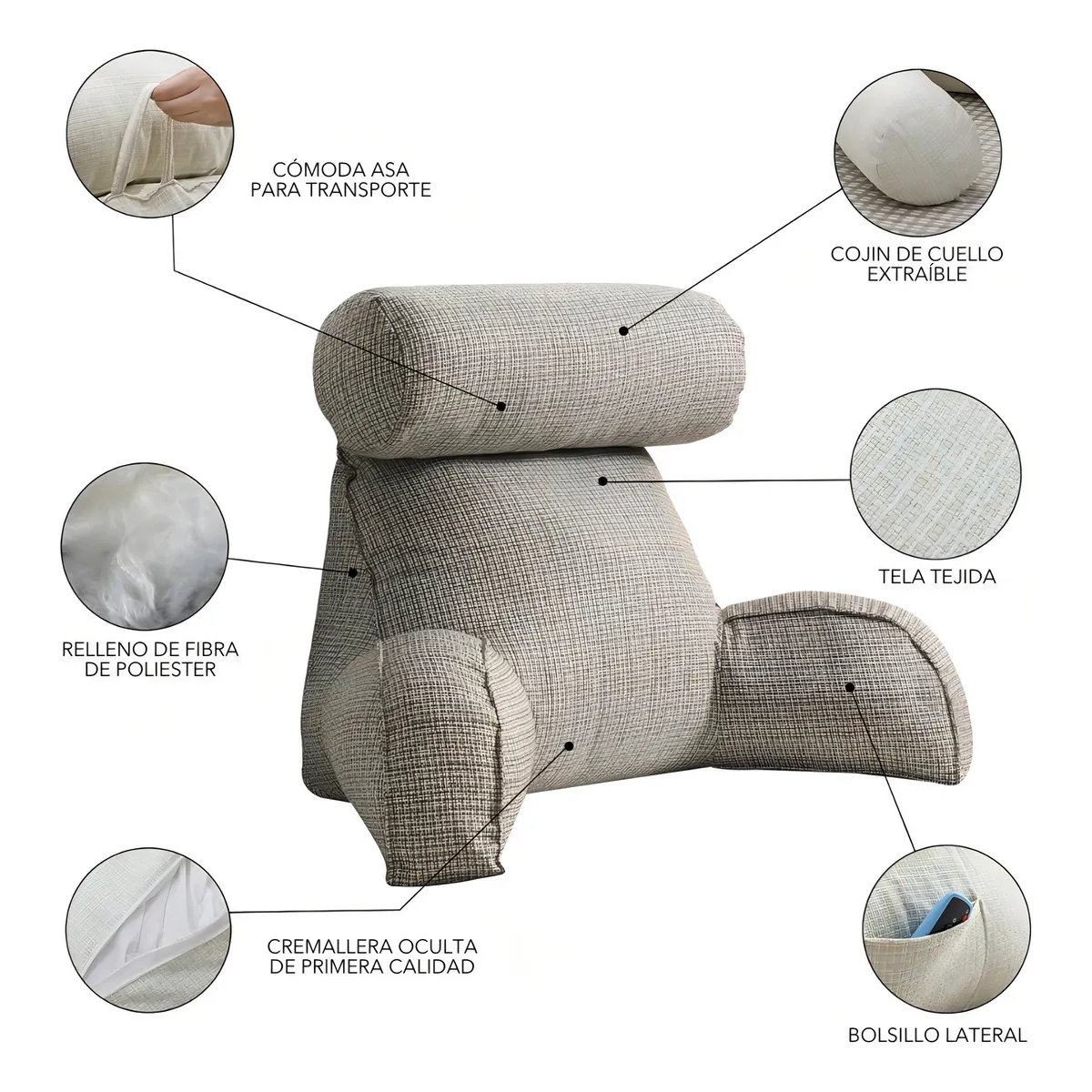 Almohada De Lectura Para Cama con Descansa Brazos