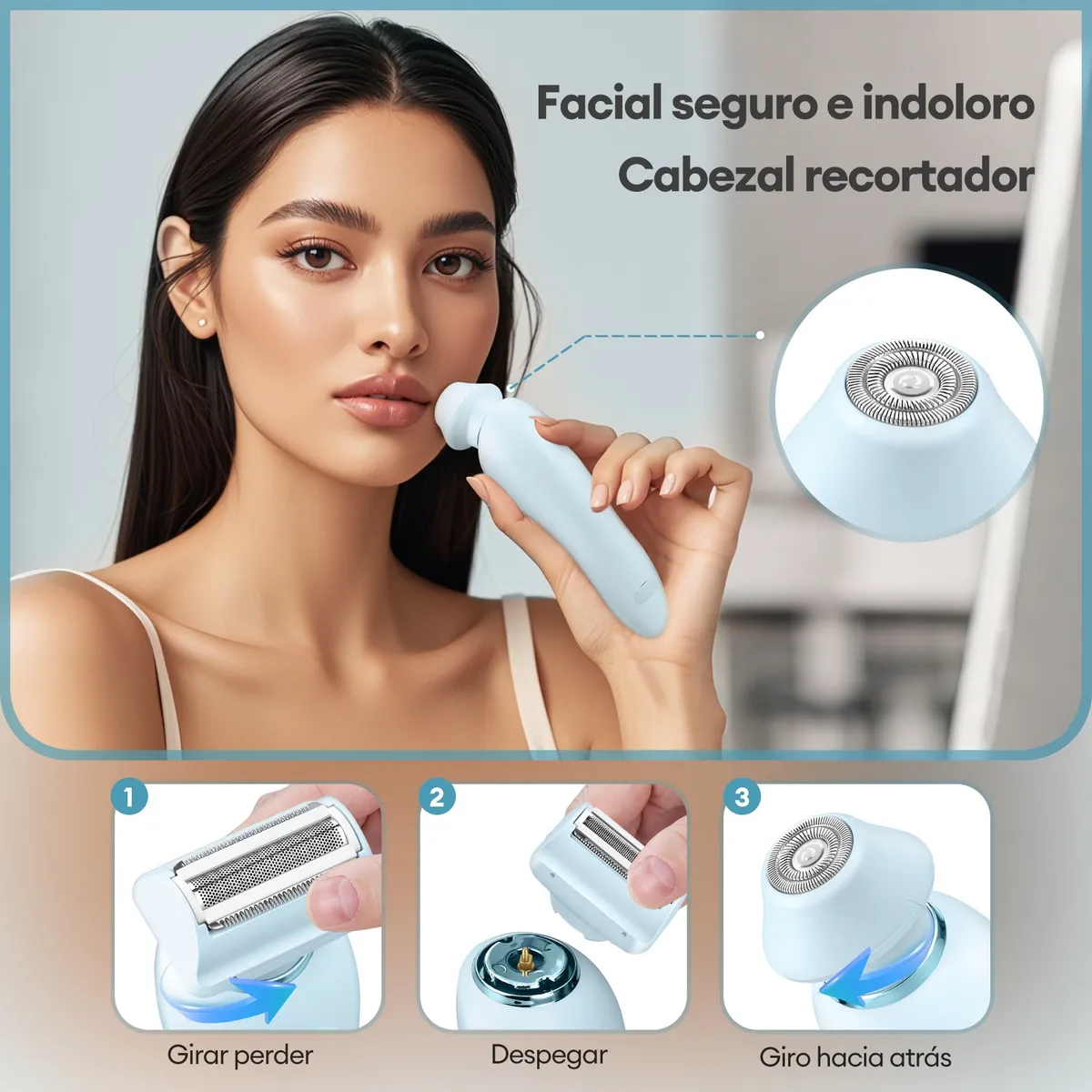 Depiladora Eléctrica Afeitadora Rasuradora Mujer Portátil Azul